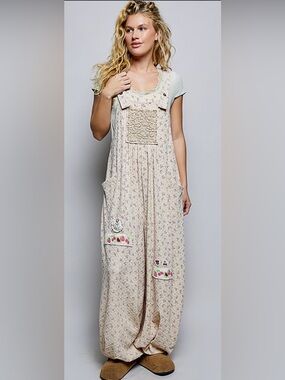 POL Boho Floral Patchwork Jogger Overalls - NWT 🌸
